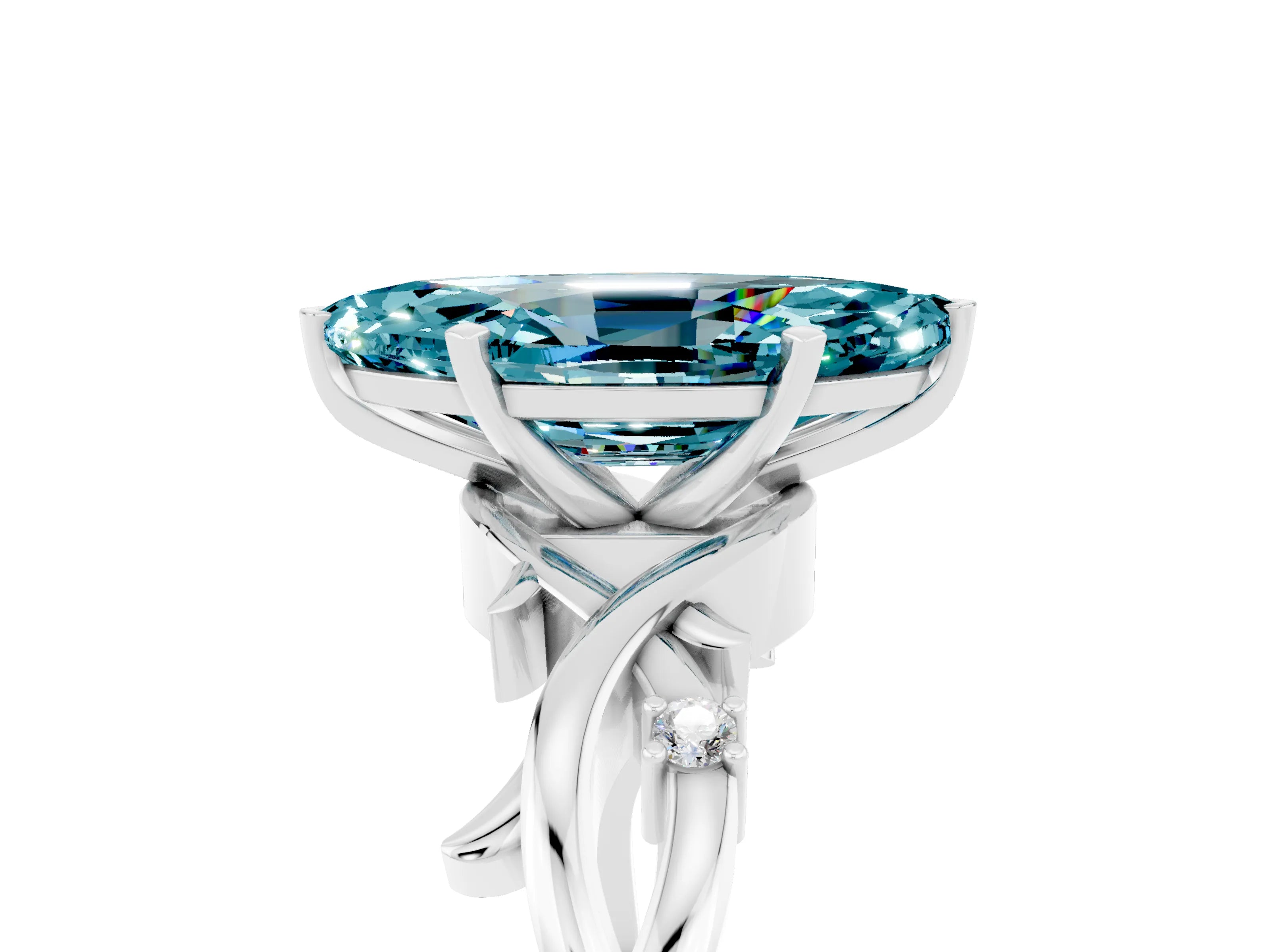 White gold Marquise Cut Blue Topaz Solitaire Ring with Twisted Band and Prong Setting_17