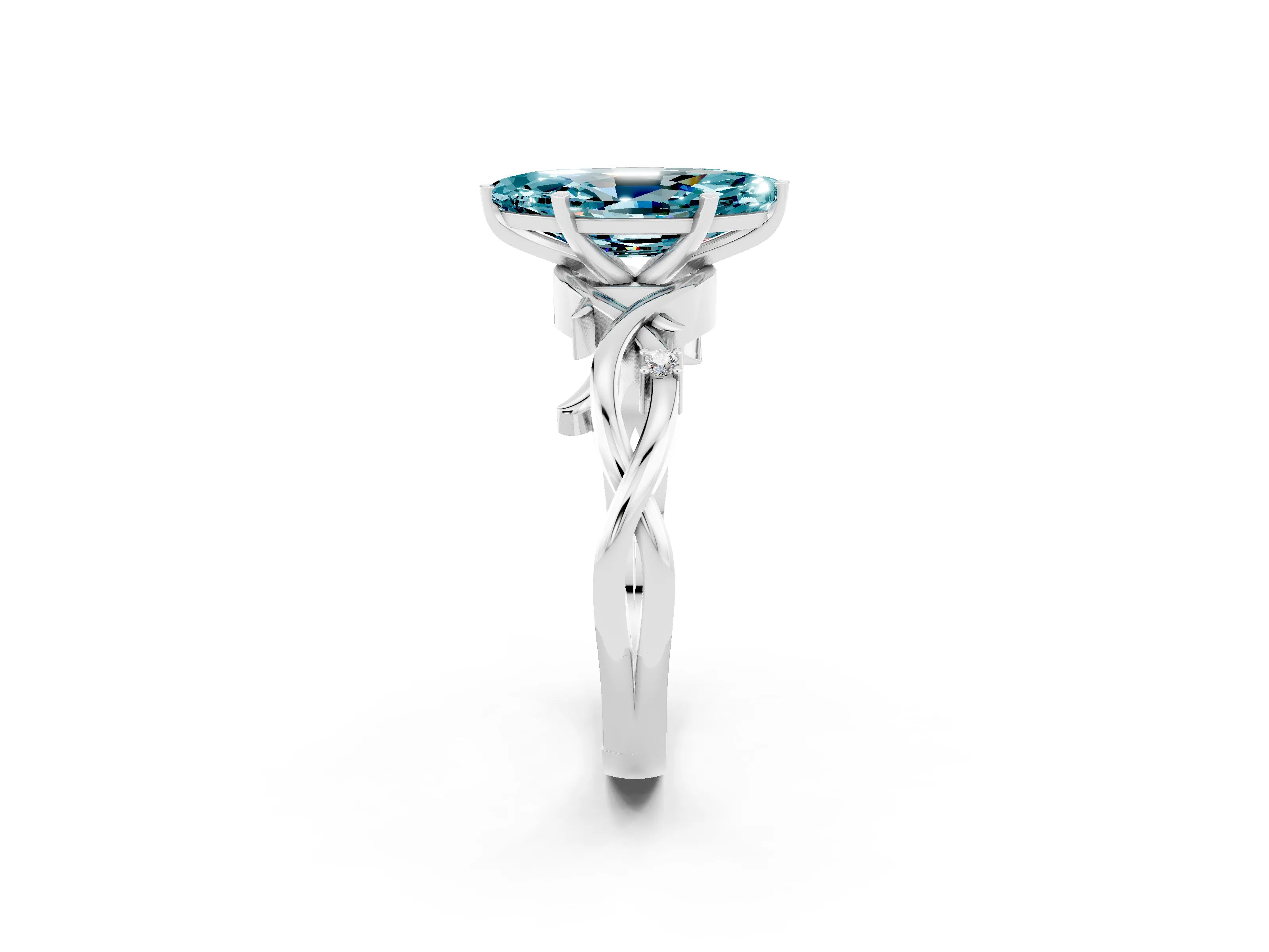 White gold Marquise Cut Blue Topaz Solitaire Ring with Twisted Band and Prong Setting_2