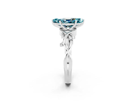White gold Marquise Cut Blue Topaz Solitaire Ring with Twisted Band and Prong Setting_2