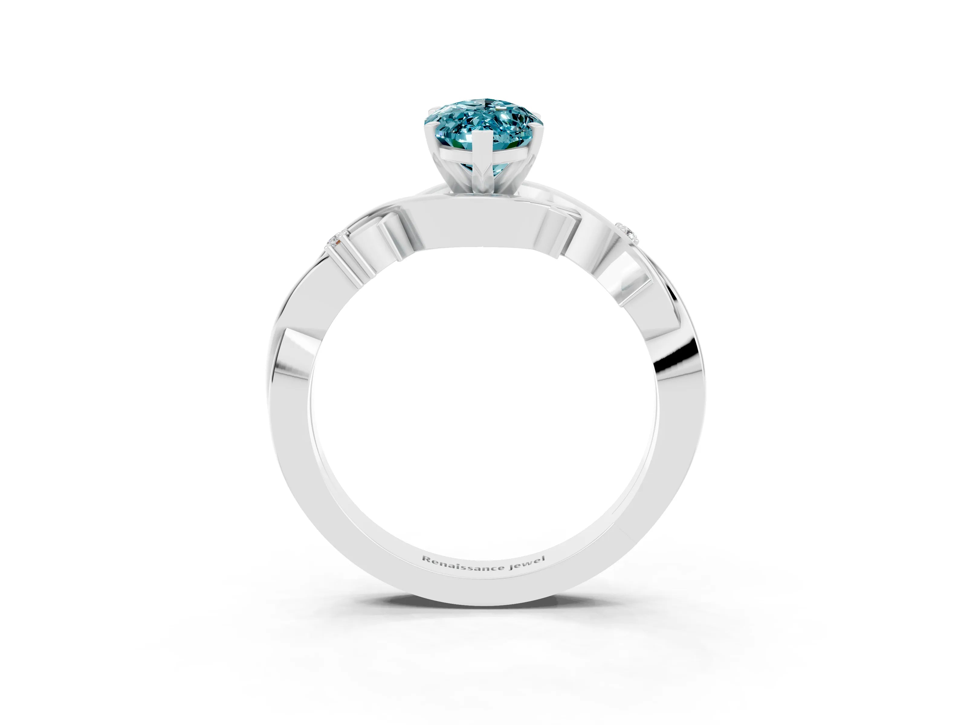 White gold Marquise Cut Blue Topaz Solitaire Ring with Twisted Band and Prong Setting_3