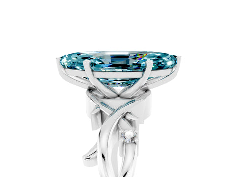 White gold Marquise Cut Blue Topaz Solitaire Ring with Twisted Band and Prong Setting_5