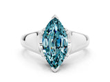 White gold Marquise Cut Blue Topaz Solitaire Ring with Wide Band and Prong Setting