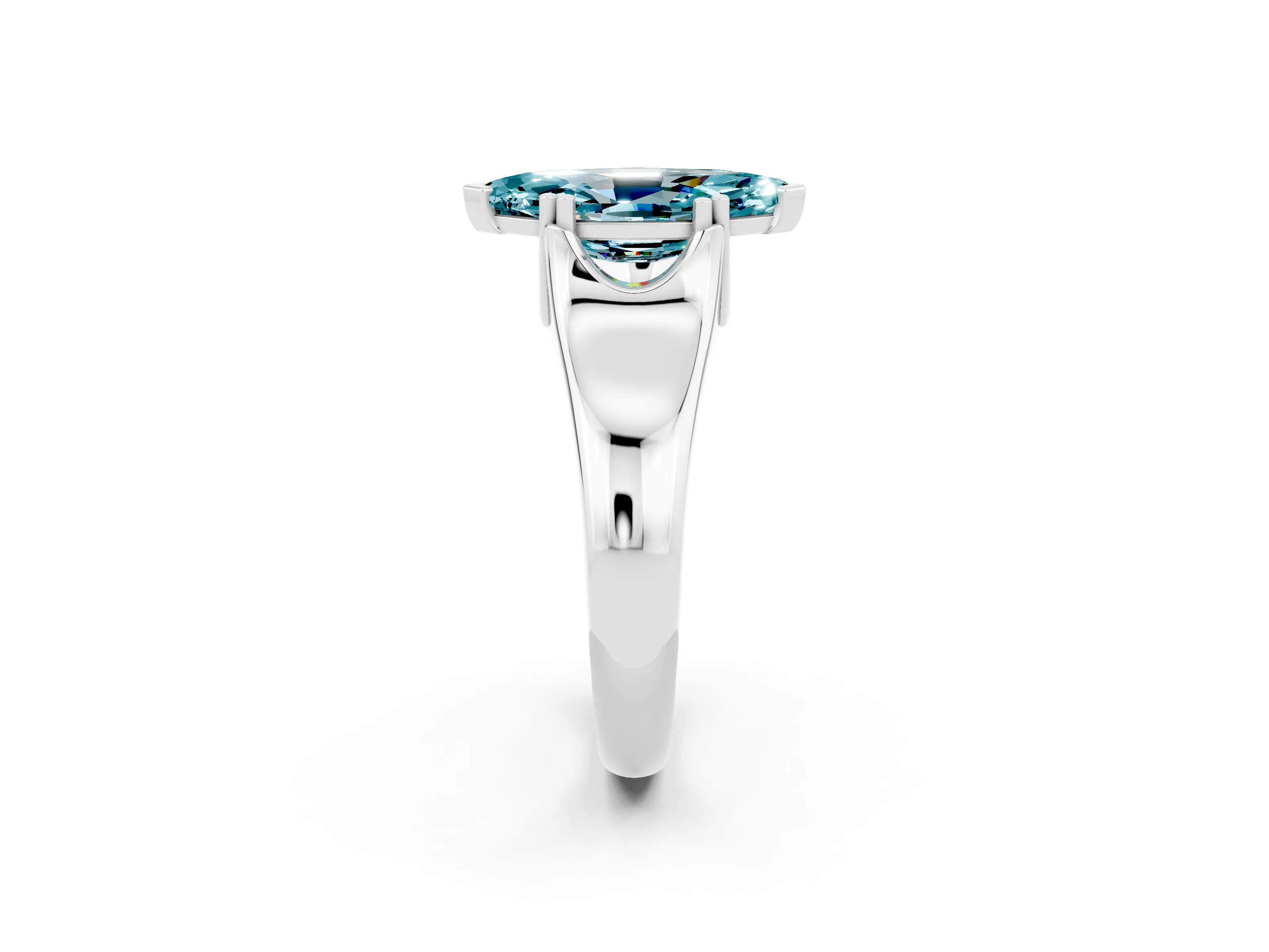 White gold Marquise Cut Blue Topaz Solitaire Ring with Wide Band and Prong Setting_2