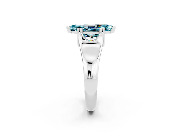 White gold Marquise Cut Blue Topaz Solitaire Ring with Wide Band and Prong Setting