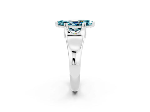 White gold Marquise Cut Blue Topaz Solitaire Ring with Wide Band and Prong Setting_2