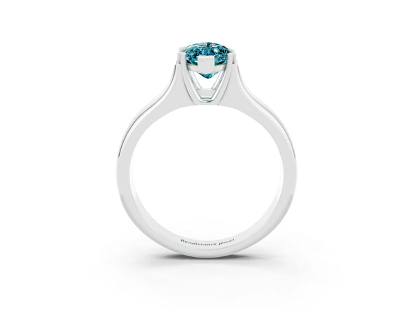 Platinum Marquise Cut Blue Topaz Solitaire Ring with Wide Band and Prong Setting