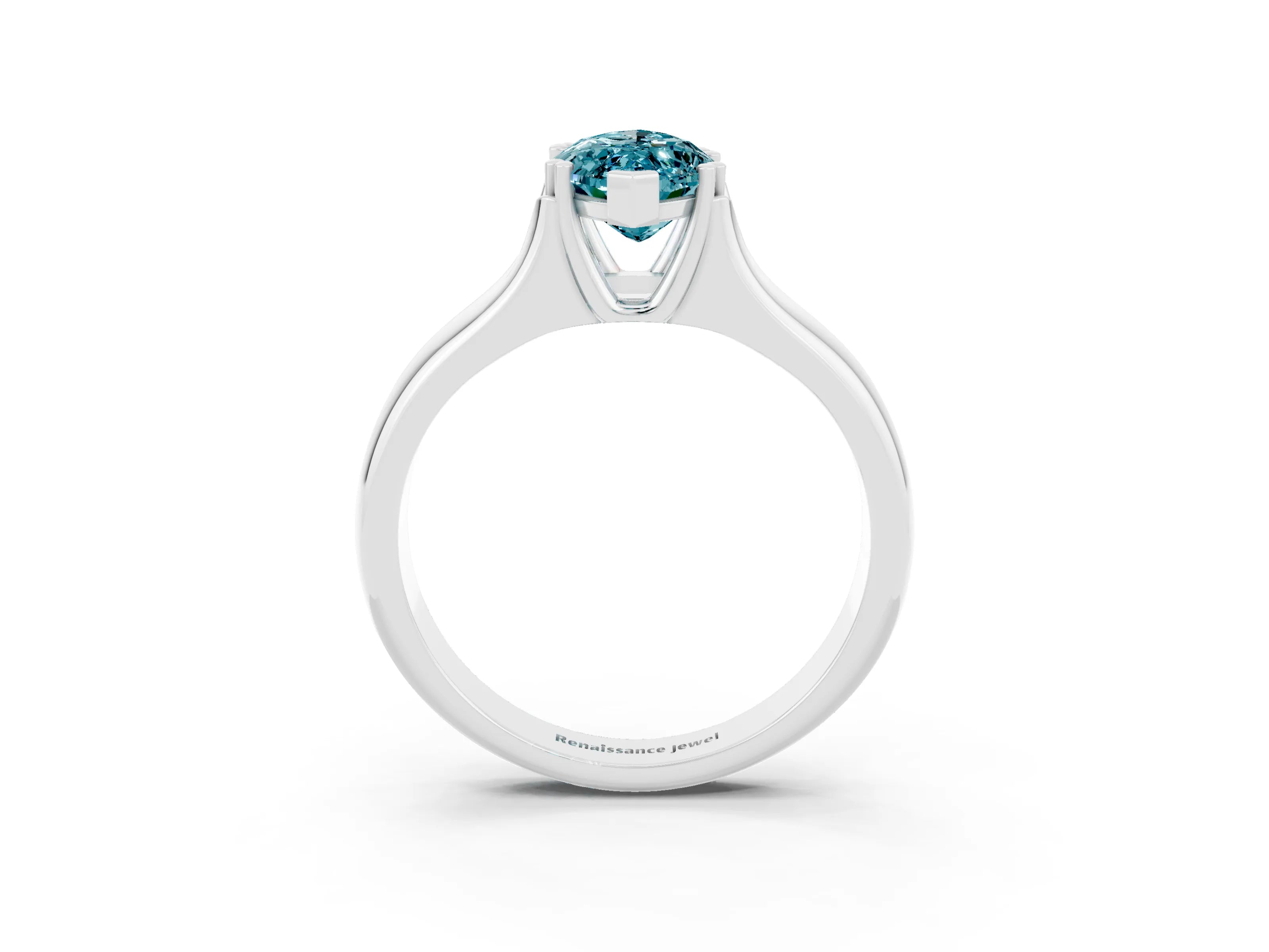 White gold Marquise Cut Blue Topaz Solitaire Ring with Wide Band and Prong Setting_3