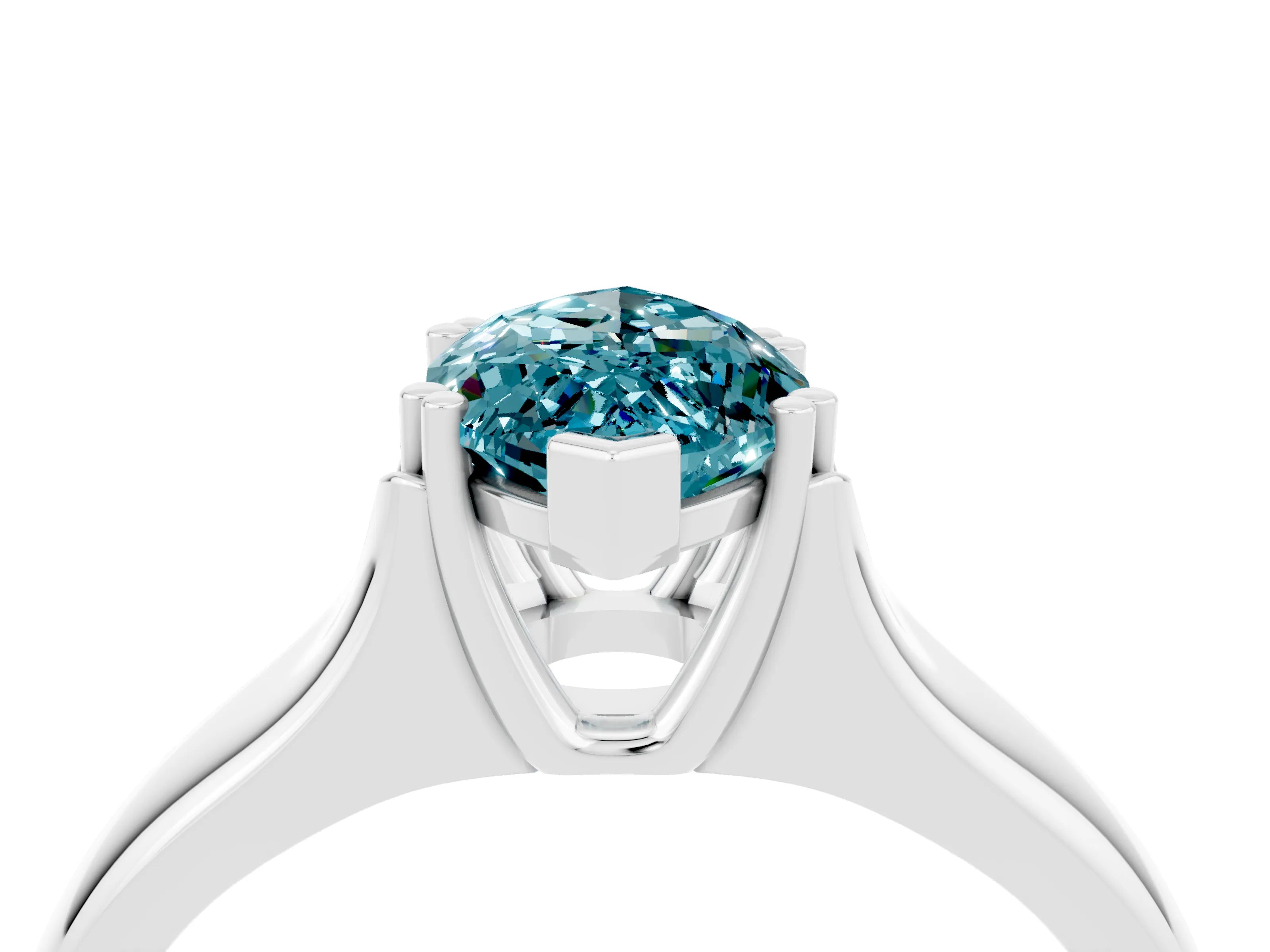 White gold Marquise Cut Blue Topaz Solitaire Ring with Wide Band and Prong Setting_4