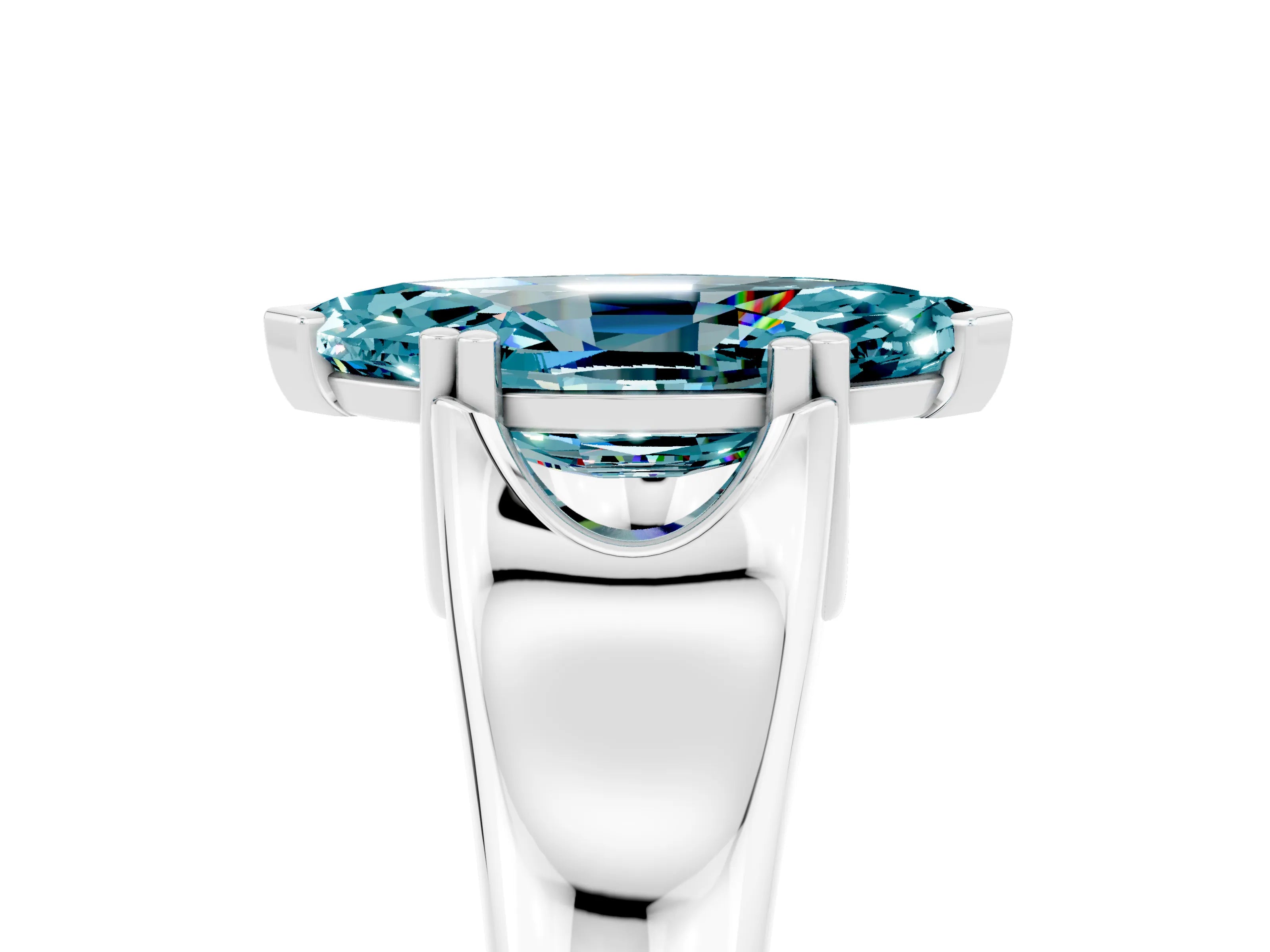 White gold Marquise Cut Blue Topaz Solitaire Ring with Wide Band and Prong Setting_5