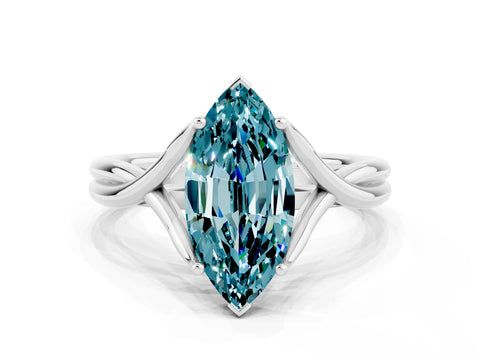 White gold Marquise Cut Blue Topaz Solitaire Twist Band Prong Setting Ring_60