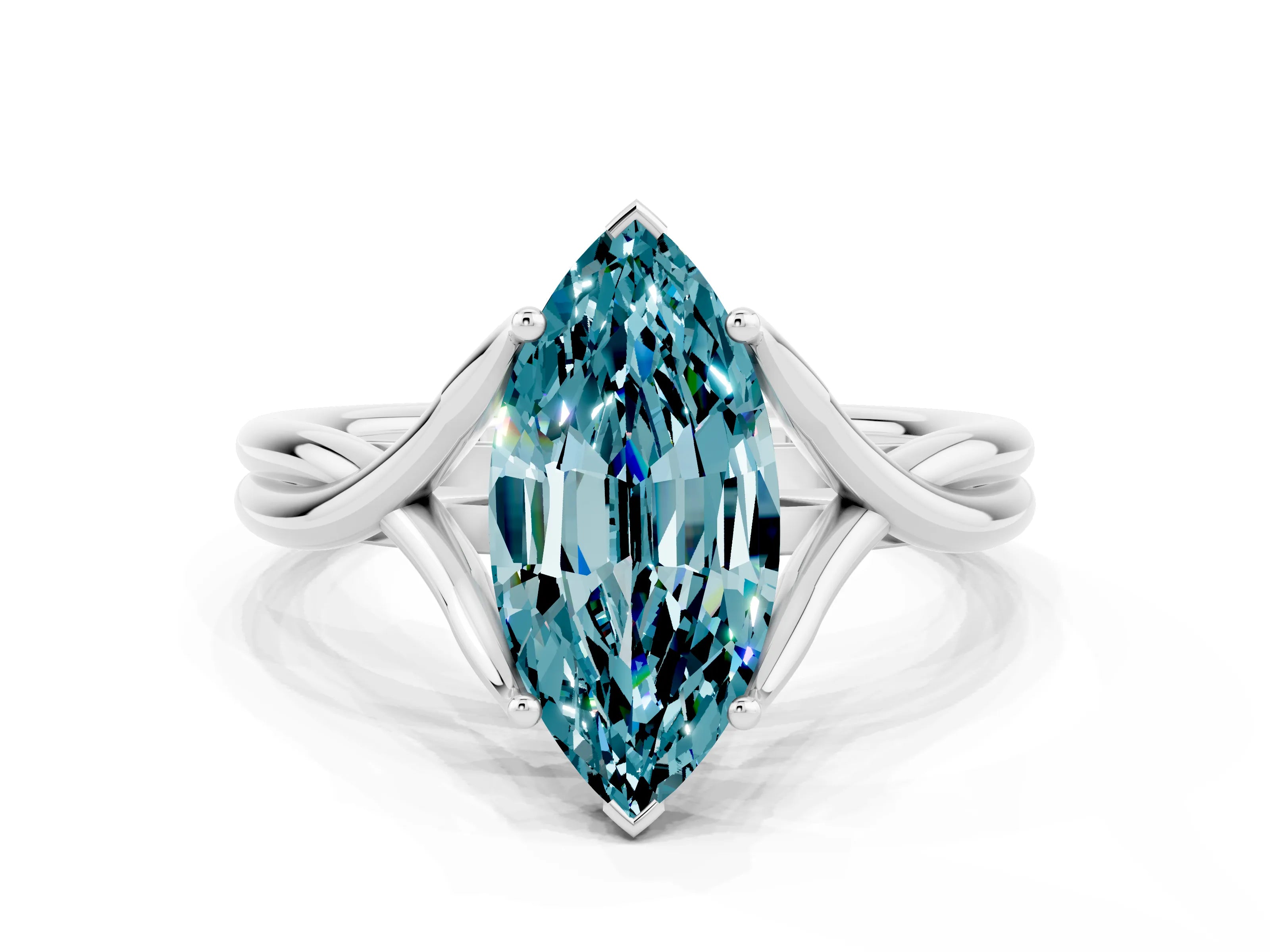 White gold Marquise Cut Blue Topaz Solitaire Twist Band Prong Setting Ring_60