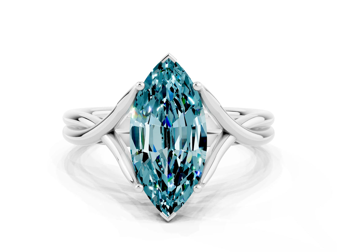 White gold Marquise Cut Blue Topaz Solitaire Twist Band Prong Setting Ring_60