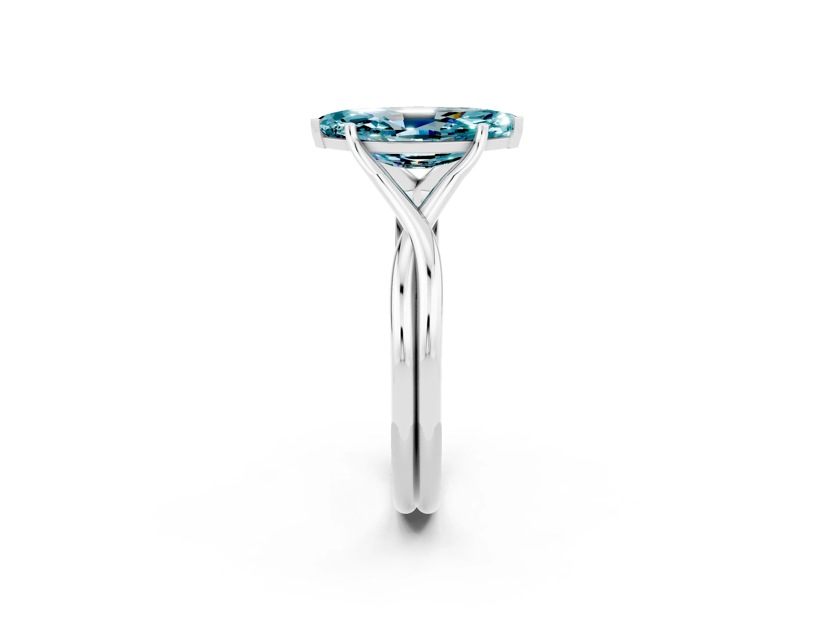 White gold Marquise Cut Blue Topaz Solitaire Twist Band Prong Setting Ring_62