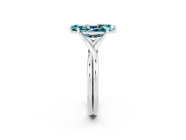 White gold Marquise Cut Blue Topaz Solitaire Twist Band Prong Setting Ring