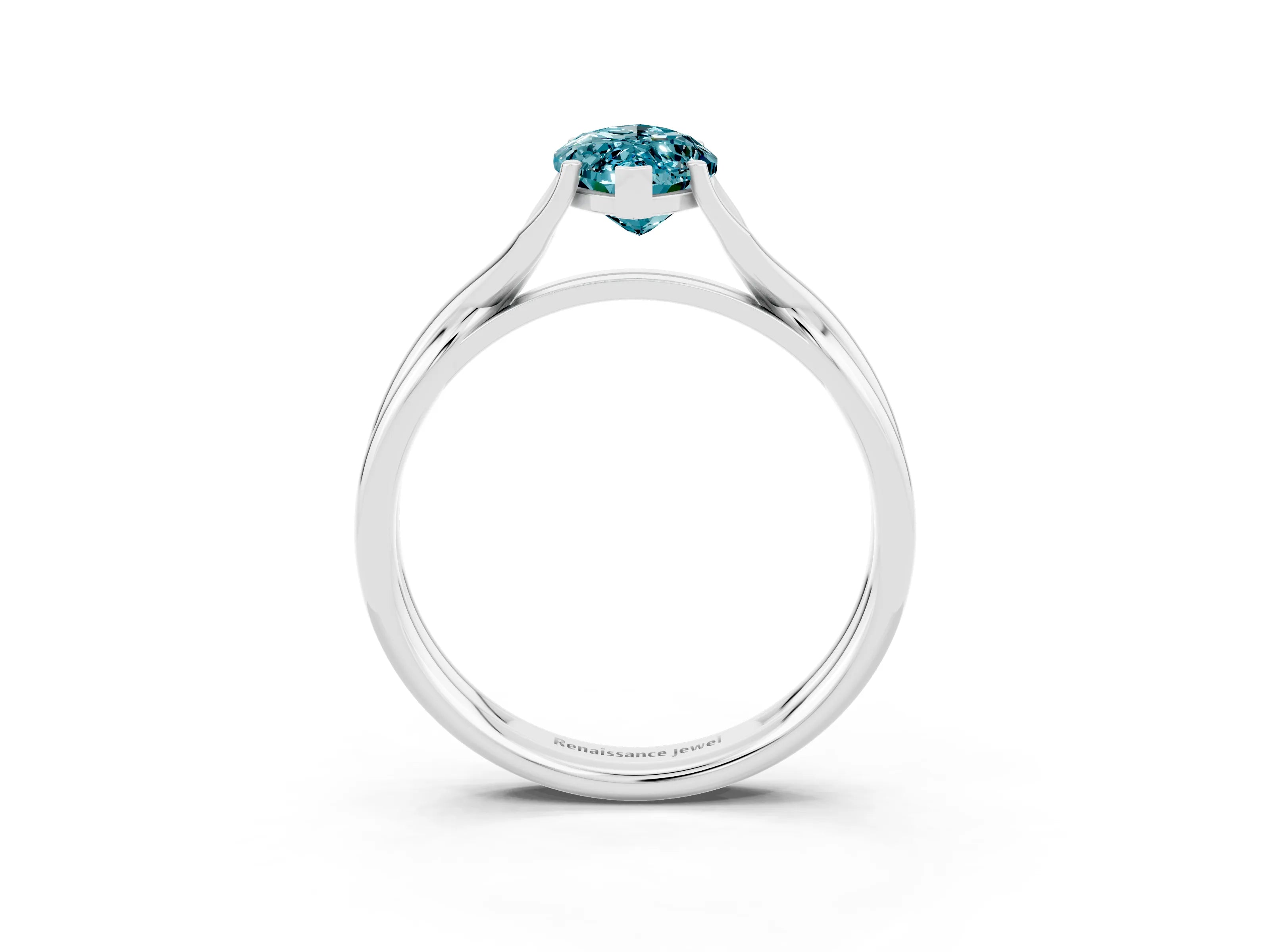 White gold Marquise Cut Blue Topaz Solitaire Twist Band Prong Setting Ring_63