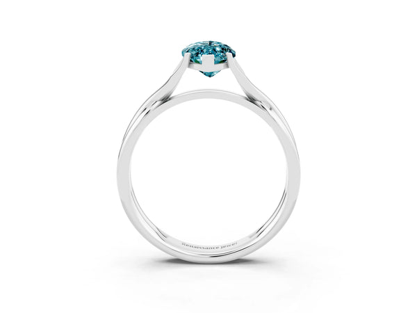 White gold Marquise Cut Blue Topaz Solitaire Twist Band Prong Setting Ring