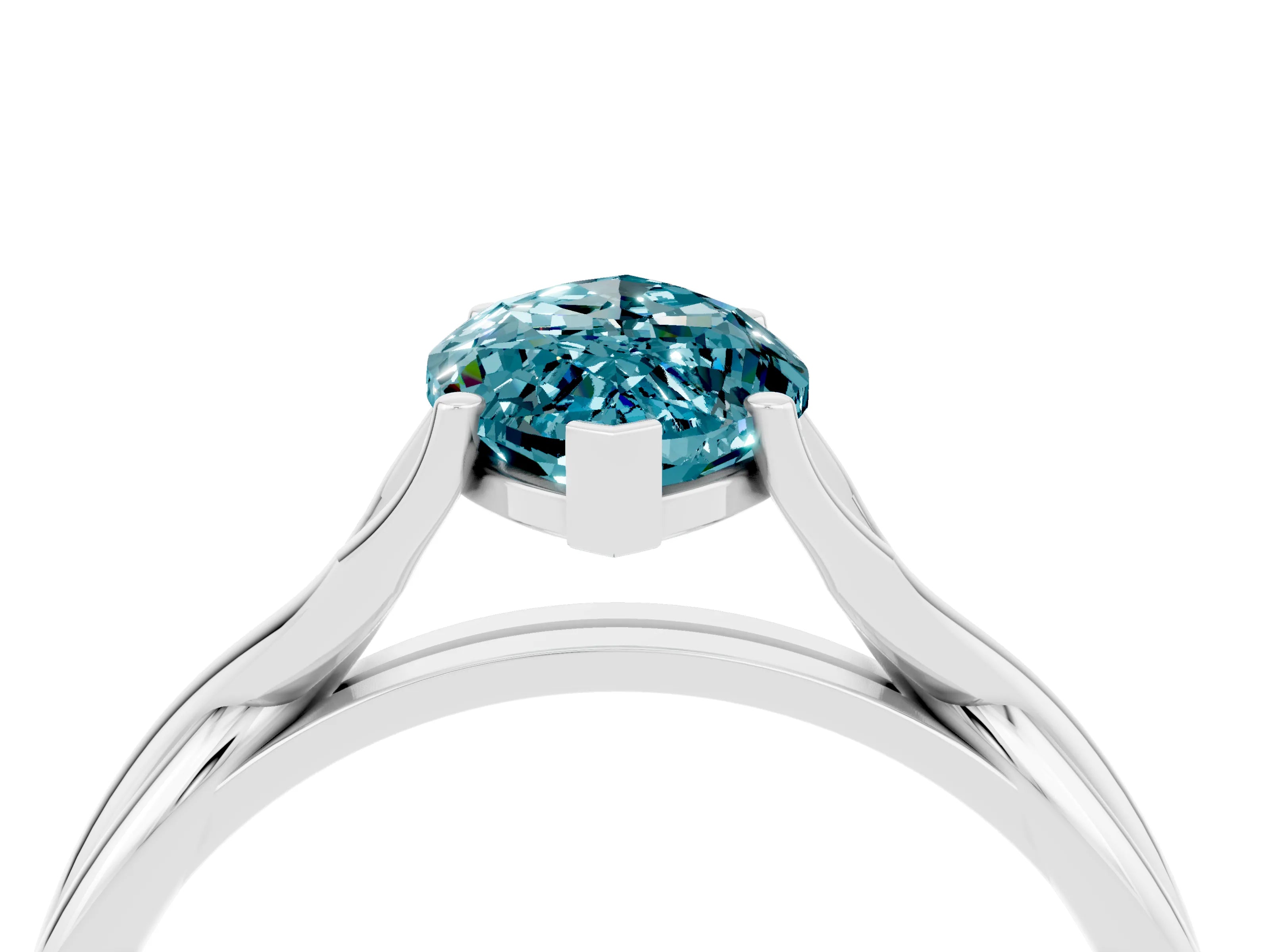 White gold Marquise Cut Blue Topaz Solitaire Twist Band Prong Setting Ring_64