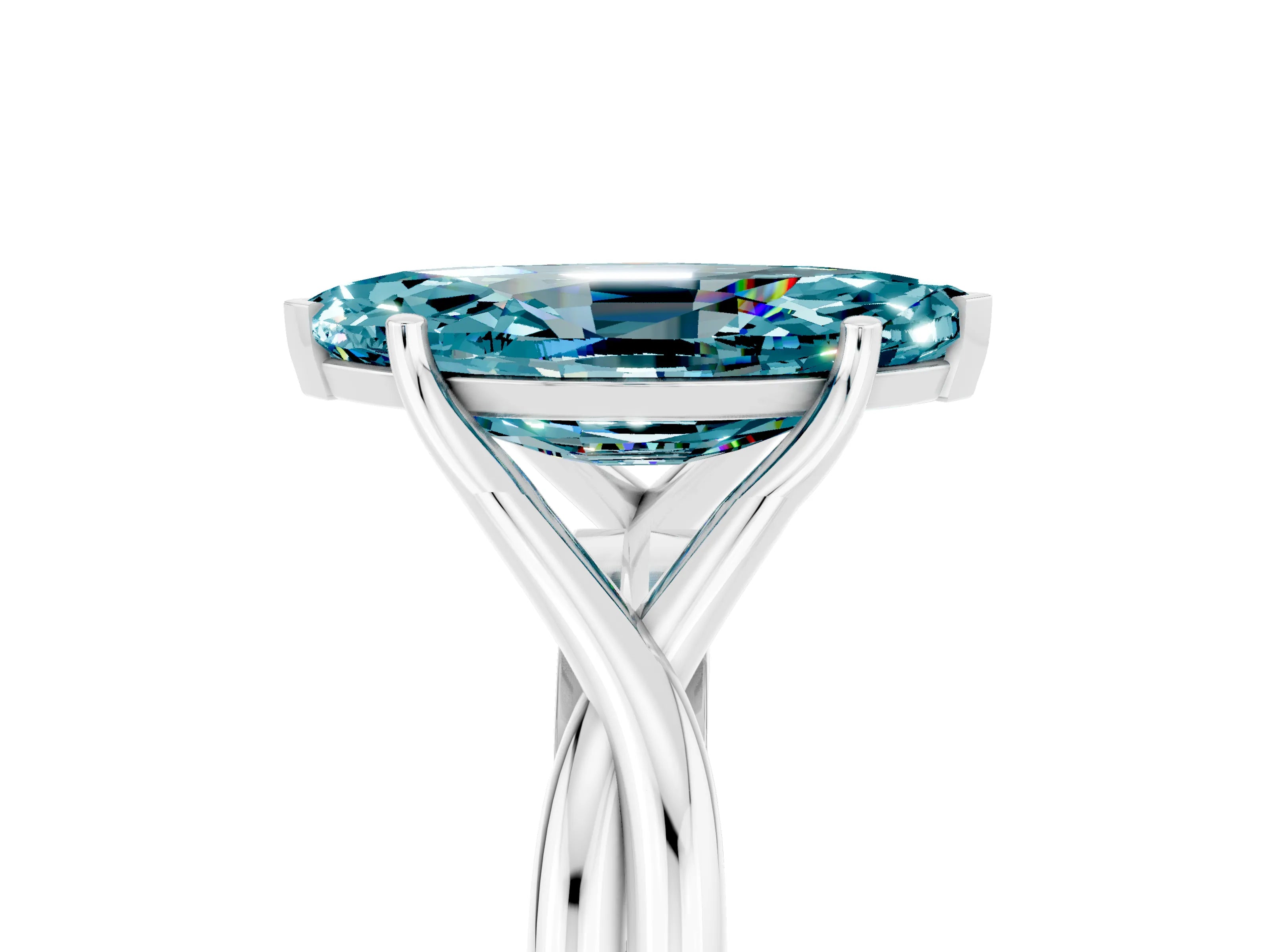 White gold Marquise Cut Blue Topaz Solitaire Twist Band Prong Setting Ring_65