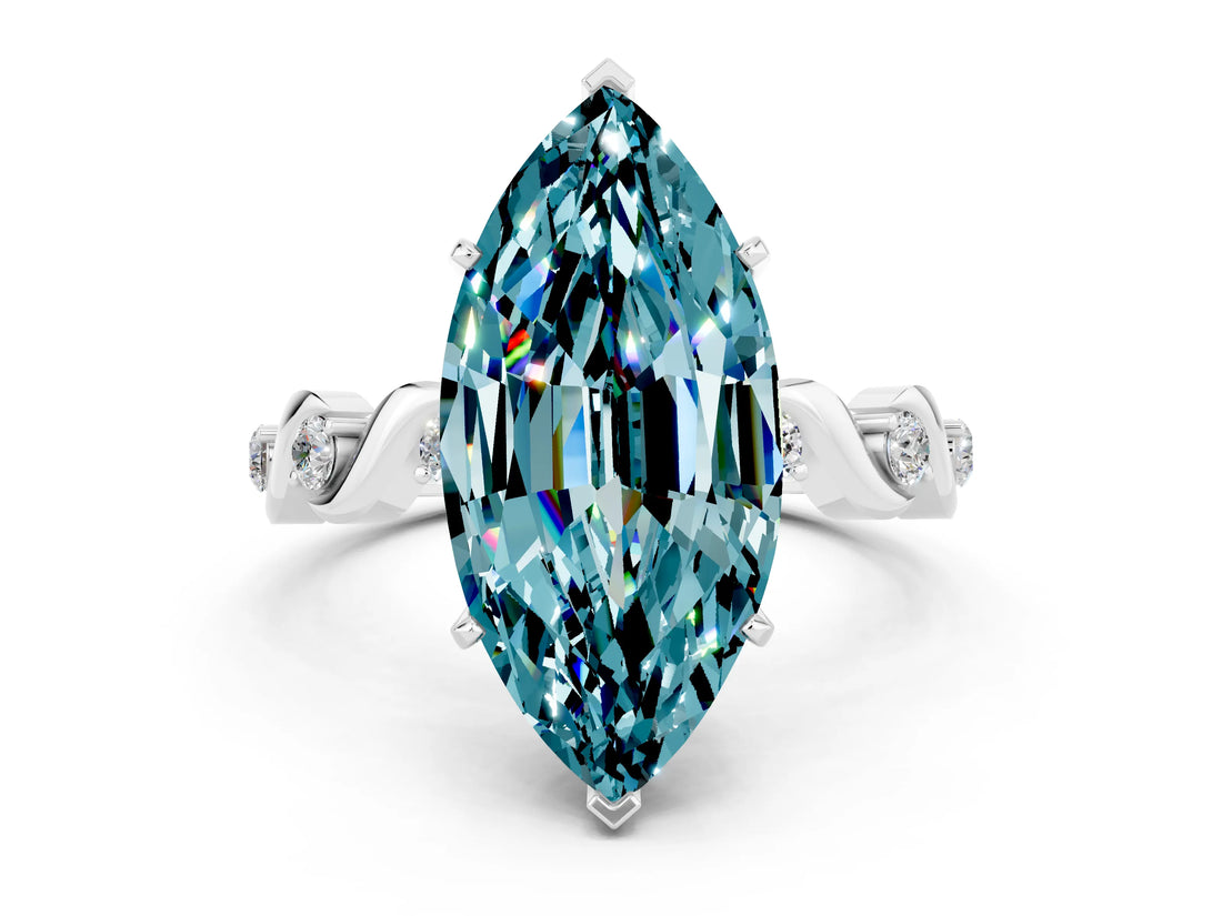 White gold Marquise Cut Blue Topaz Solitaire Twisted Band with Round  Accents and Prong Setting_12