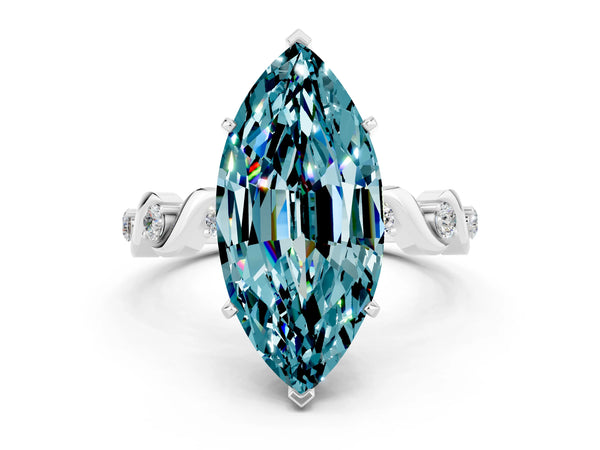 White gold Marquise Cut Blue Topaz Solitaire Twisted Band with Round  Accents and Prong Setting