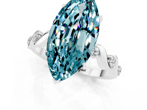 Silver Marquise Cut Blue Topaz Solitaire Twisted Band with Round  Accents and Prong Setting