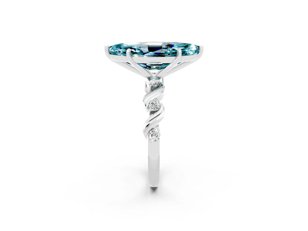 Silver Marquise Cut Blue Topaz Solitaire Twisted Band with Round  Accents and Prong Setting