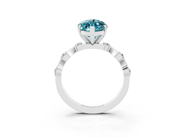 White gold Marquise Cut Blue Topaz Solitaire Twisted Band with Round  Accents and Prong Setting