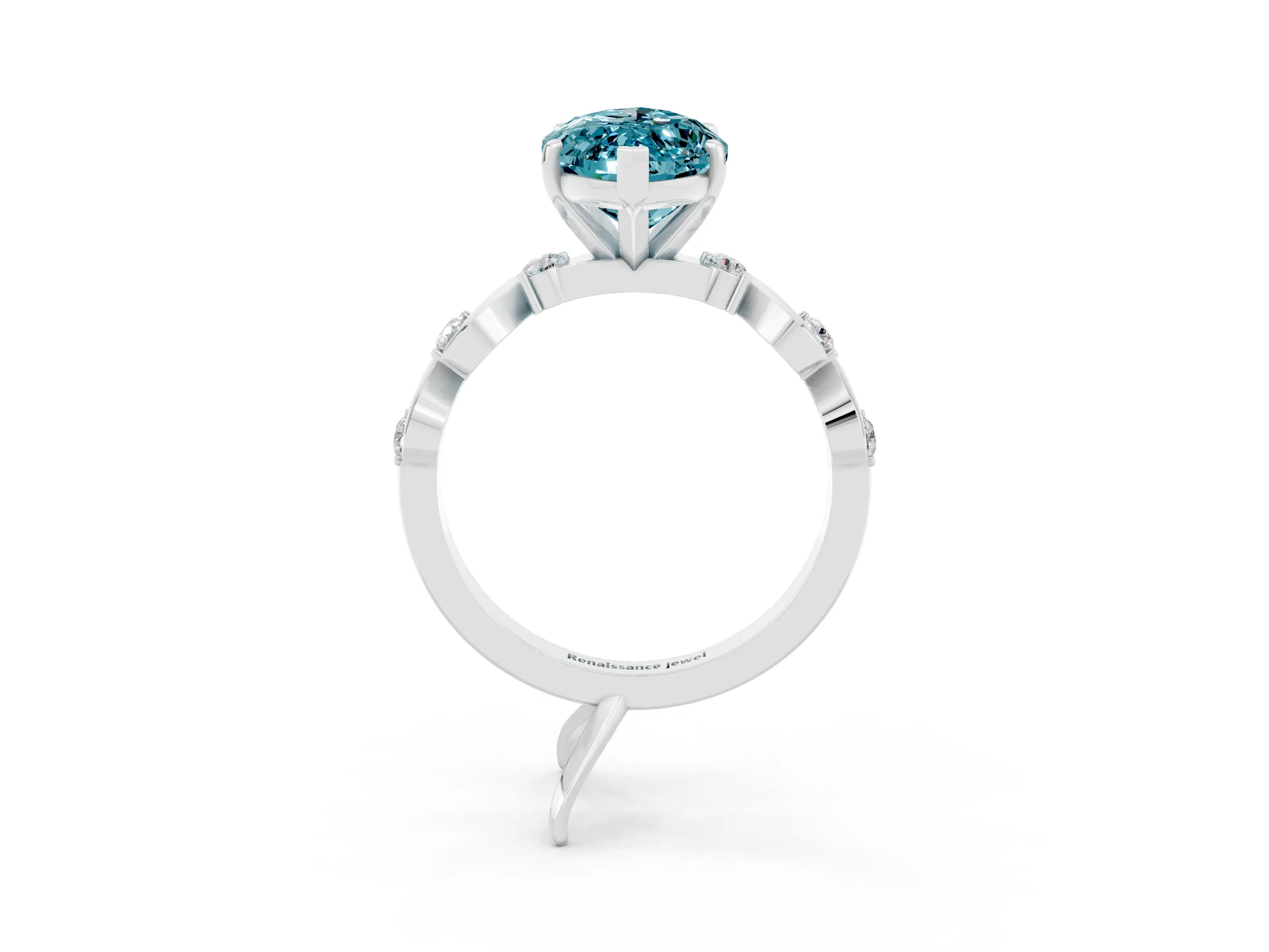 White gold Marquise Cut Blue Topaz Solitaire Twisted Band with Round  Accents and Prong Setting_15