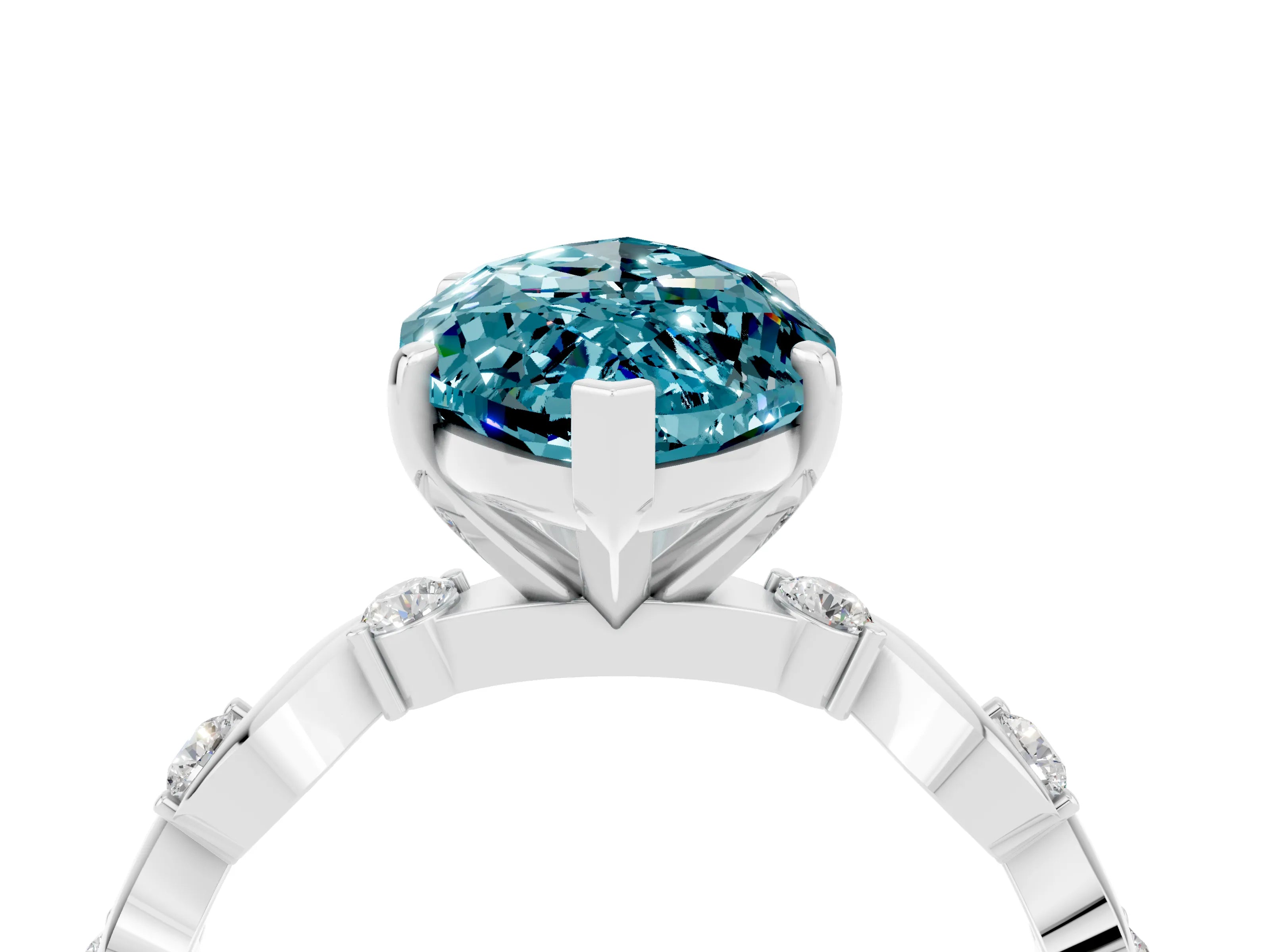 White gold Marquise Cut Blue Topaz Solitaire Twisted Band with Round  Accents and Prong Setting_16