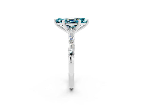 White gold Marquise Cut Blue Topaz Solitaire with Side Baguettes and Channel Set Band_2