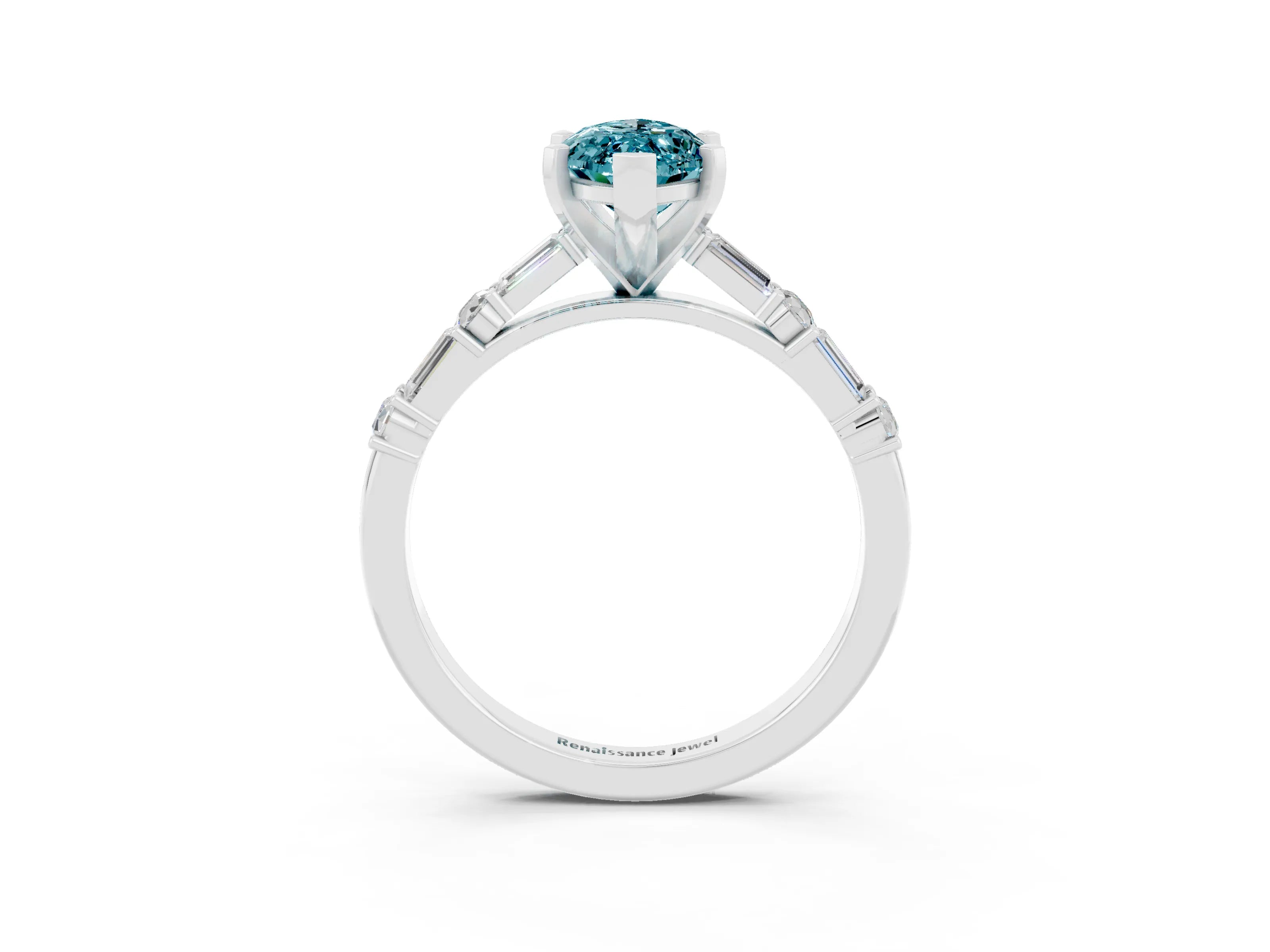 White gold Marquise Cut Blue Topaz Solitaire with Side Baguettes and Channel Set Band_3