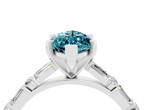 White gold Marquise Cut Blue Topaz Solitaire with Side Baguettes and Channel Set Band_4