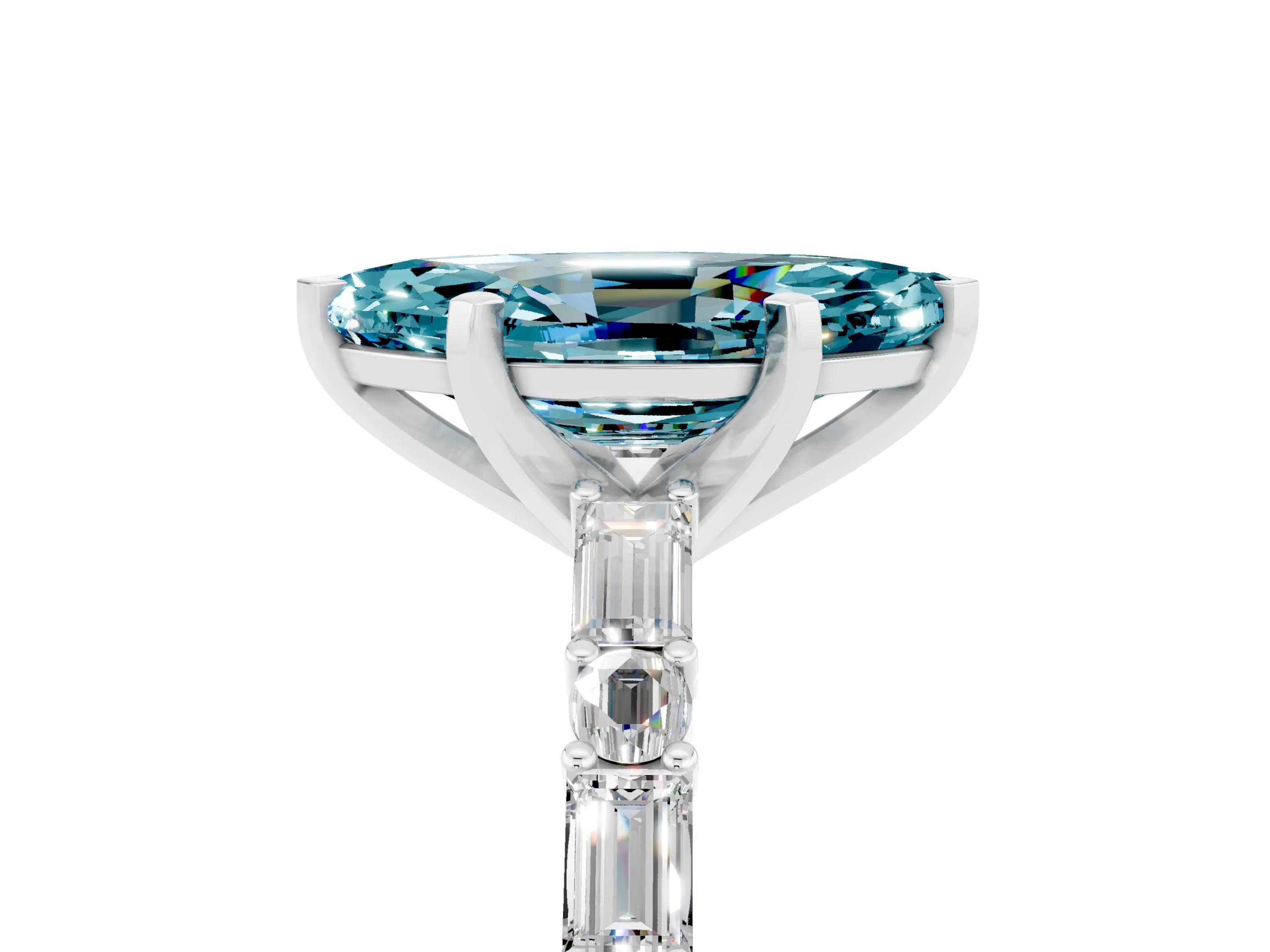 White gold Marquise Cut Blue Topaz Solitaire with Side Baguettes and Channel Set Band_5