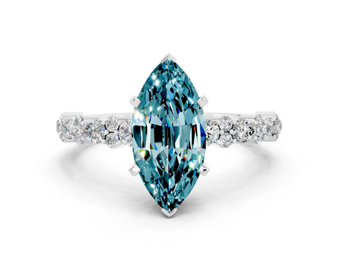 White gold Marquise Cut Blue Topaz Solitaire with Side Stones, Pave Band, Four-Prong Setting_36