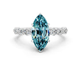 White gold Marquise Cut Blue Topaz Solitaire with Side Stones, Pave Band, Four-Prong Setting_36