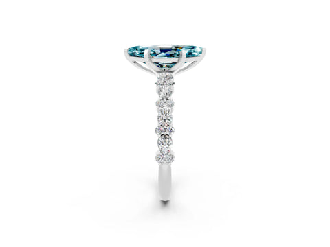 White gold Marquise Cut Blue Topaz Solitaire with Side Stones, Pave Band, Four-Prong Setting_38