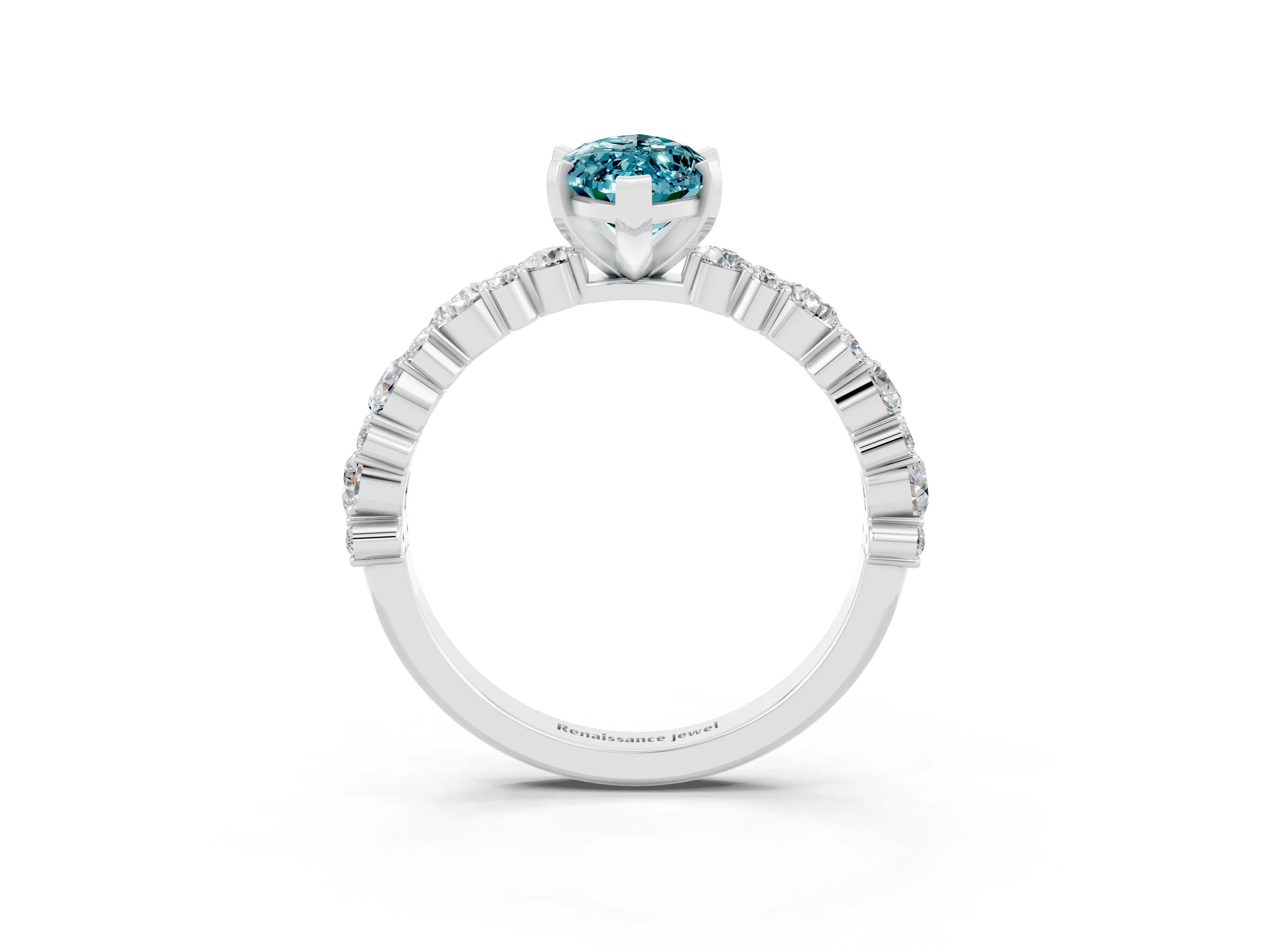 White gold Marquise Cut Blue Topaz Solitaire with Side Stones, Pave Band, Four-Prong Setting_39
