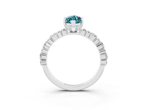 White gold Marquise Cut Blue Topaz Solitaire with Side Stones, Pave Band, Four-Prong Setting_39