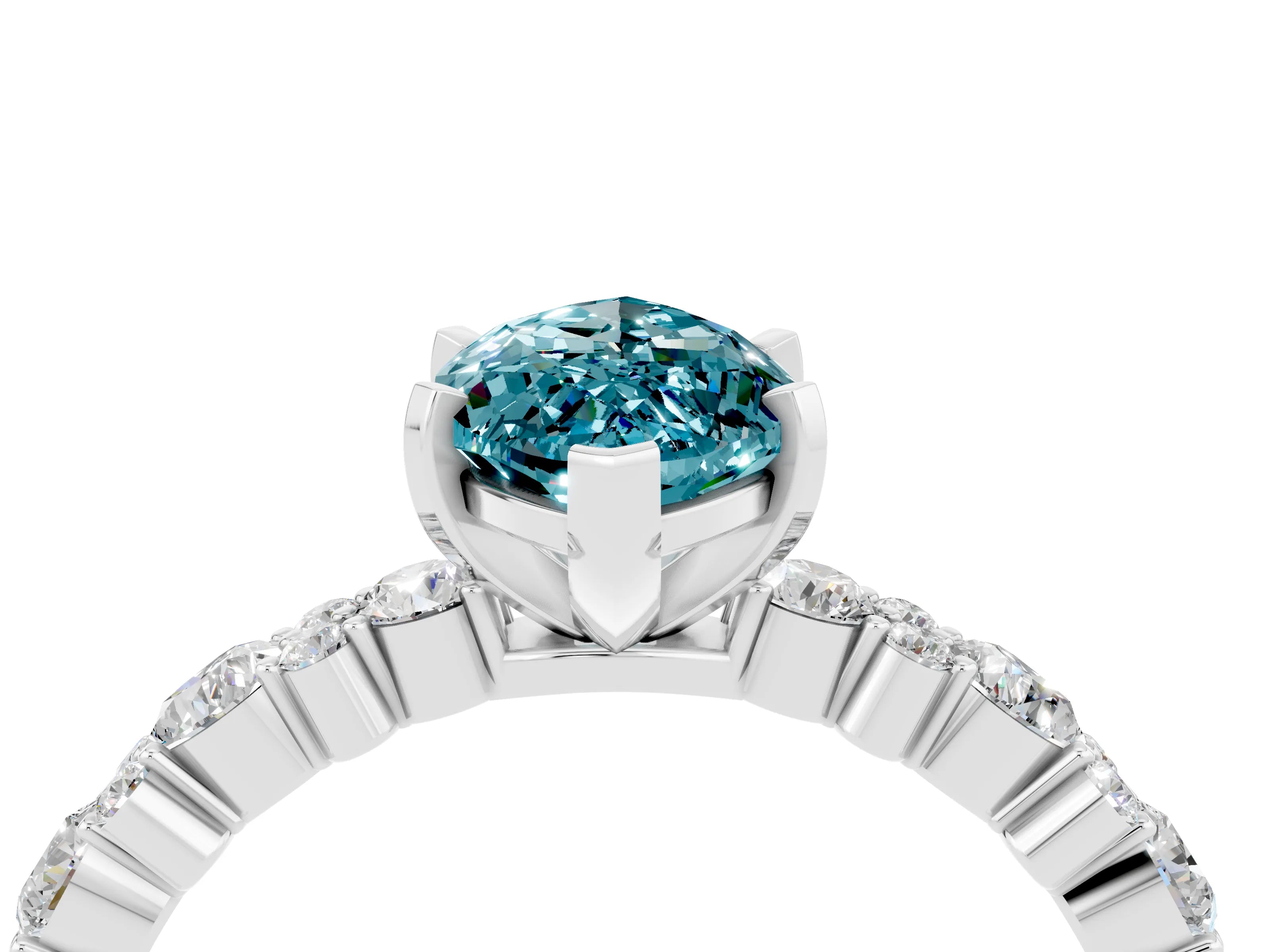 White gold Marquise Cut Blue Topaz Solitaire with Side Stones, Pave Band, Four-Prong Setting_40