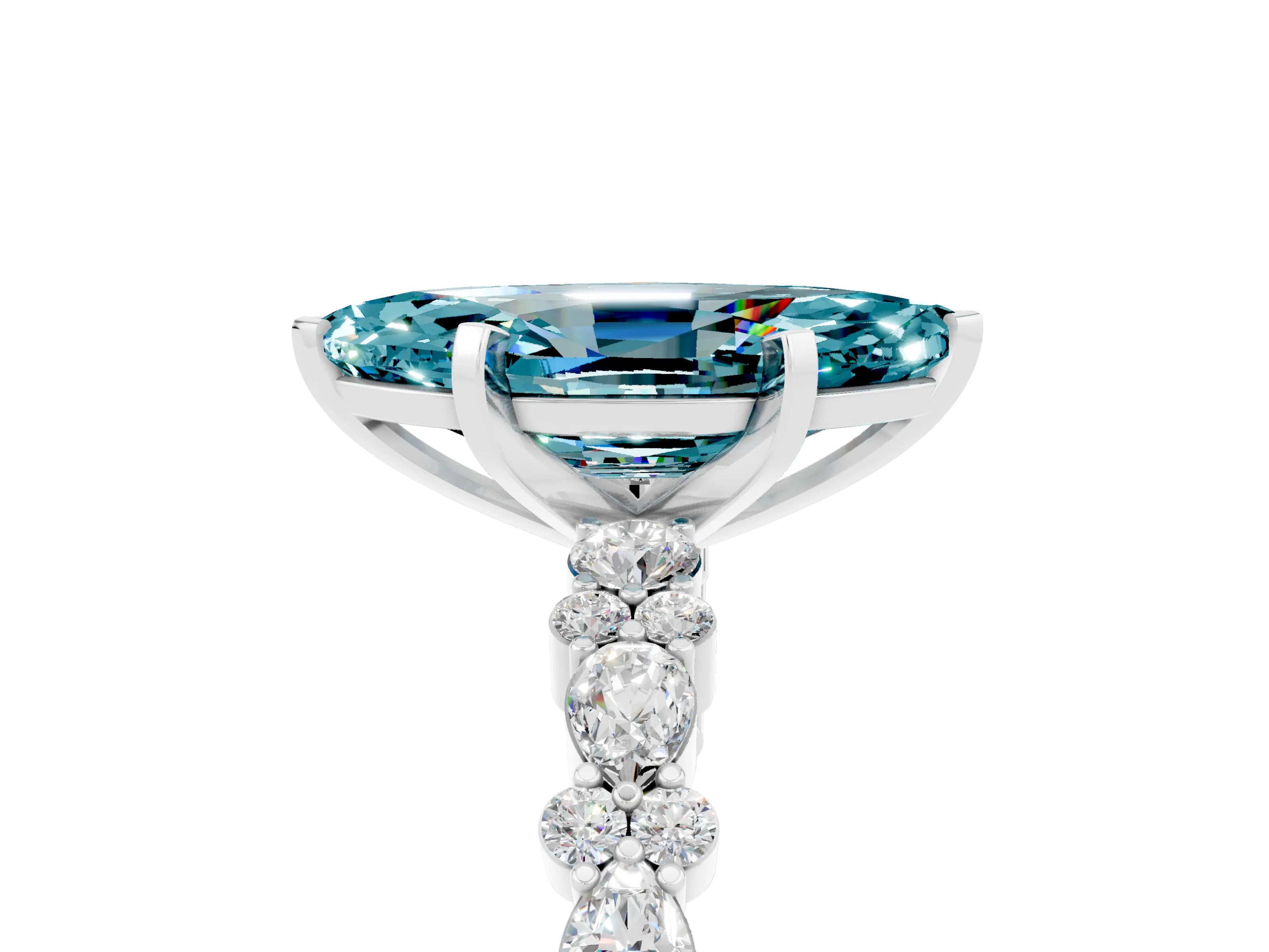 White gold Marquise Cut Blue Topaz Solitaire with Side Stones, Pave Band, Four-Prong Setting_41