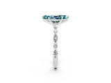 White gold Marquise Cut Blue Topaz Solitaire with Side Stones on a Pavé Band and Four-Prong Setting_2