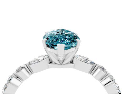White gold Marquise Cut Blue Topaz Solitaire with Side Stones on a Pavé Band and Four-Prong Setting_4