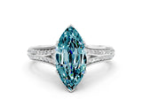 White gold Marquise Cut Blue Topaz Split Shank Engagement Ring with Pavé Band