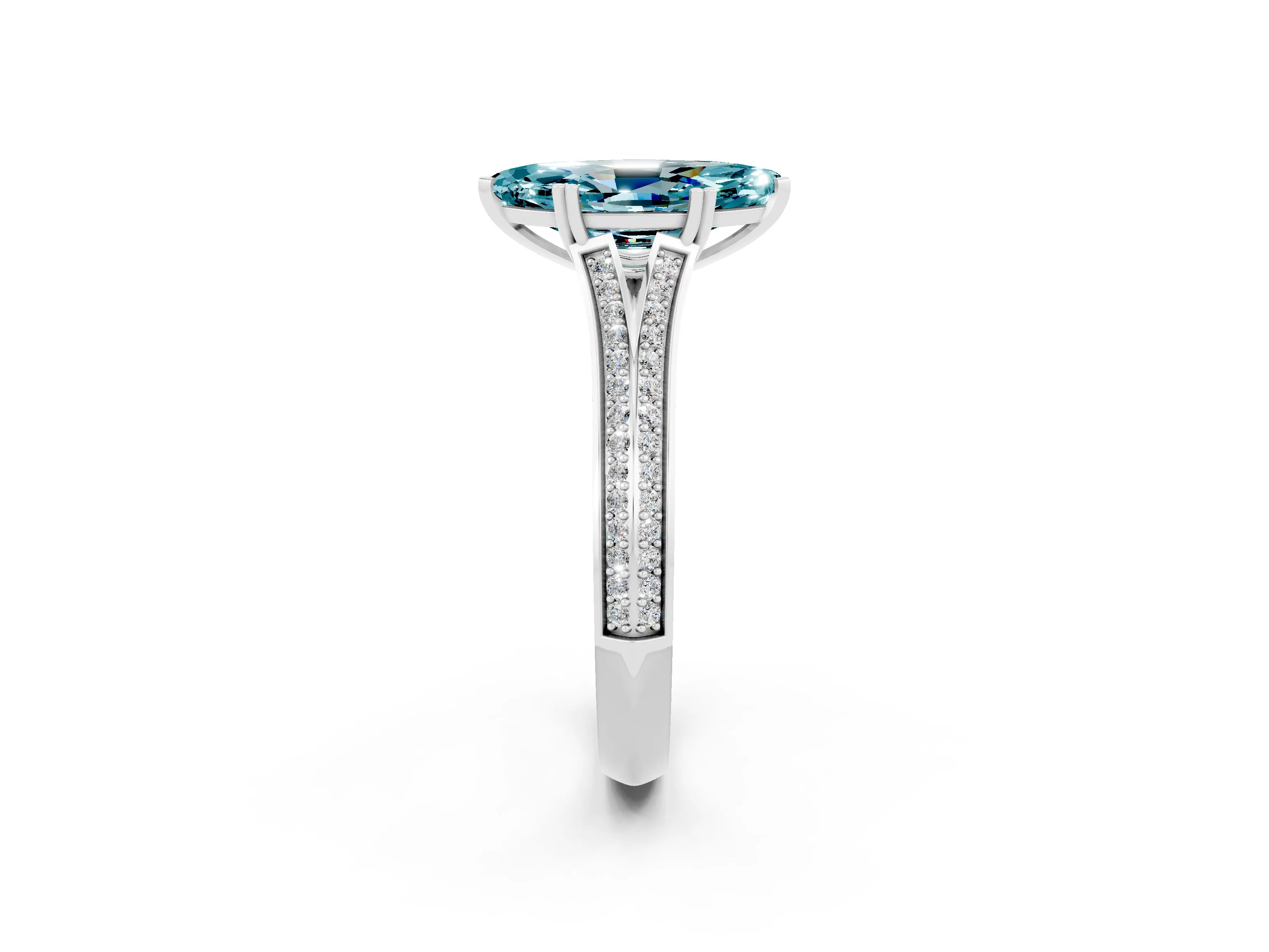 White gold Marquise Cut Blue Topaz Split Shank Engagement Ring with Pavé Band_2