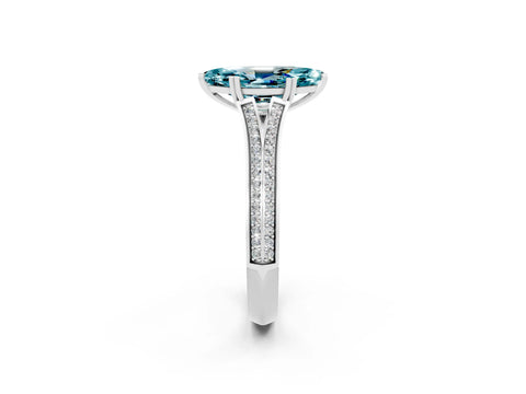 White gold Marquise Cut Blue Topaz Split Shank Engagement Ring with Pavé Band_2