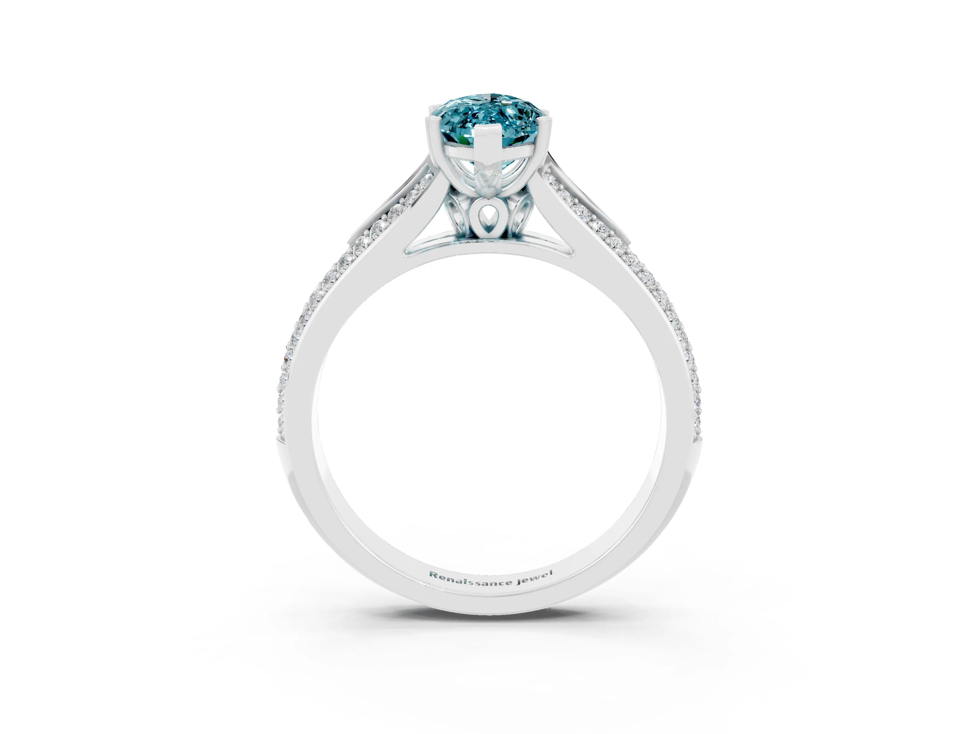 White gold Marquise Cut Blue Topaz Split Shank Engagement Ring with Pavé Band_3