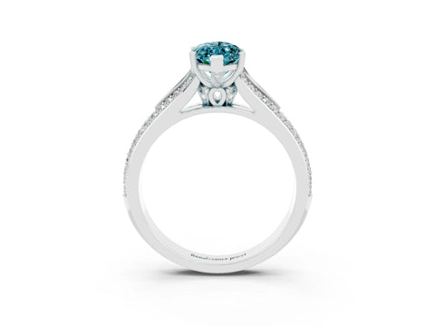White gold Marquise Cut Blue Topaz Split Shank Engagement Ring with Pavé Band_3
