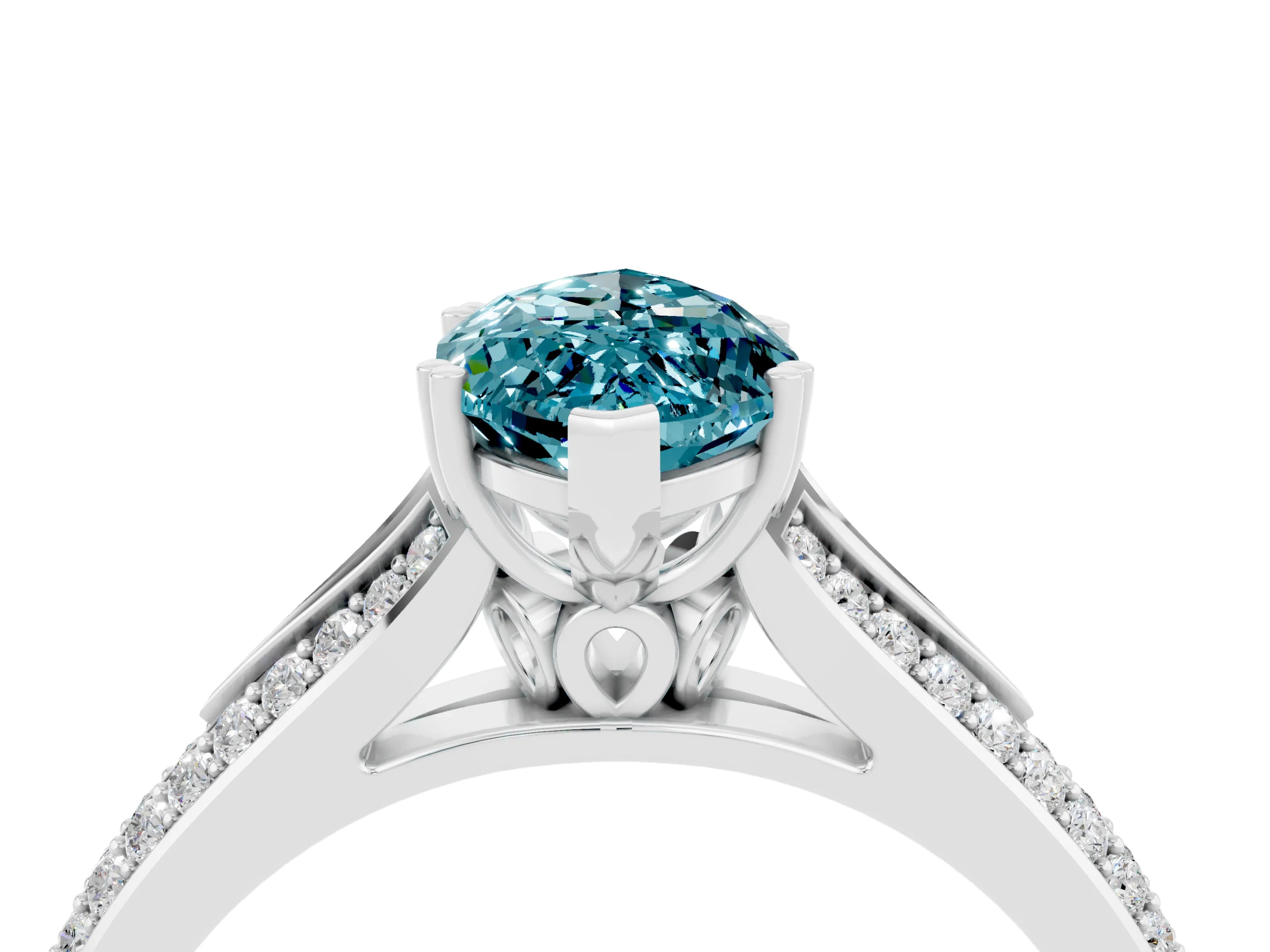 White gold Marquise Cut Blue Topaz Split Shank Engagement Ring with Pavé Band_4