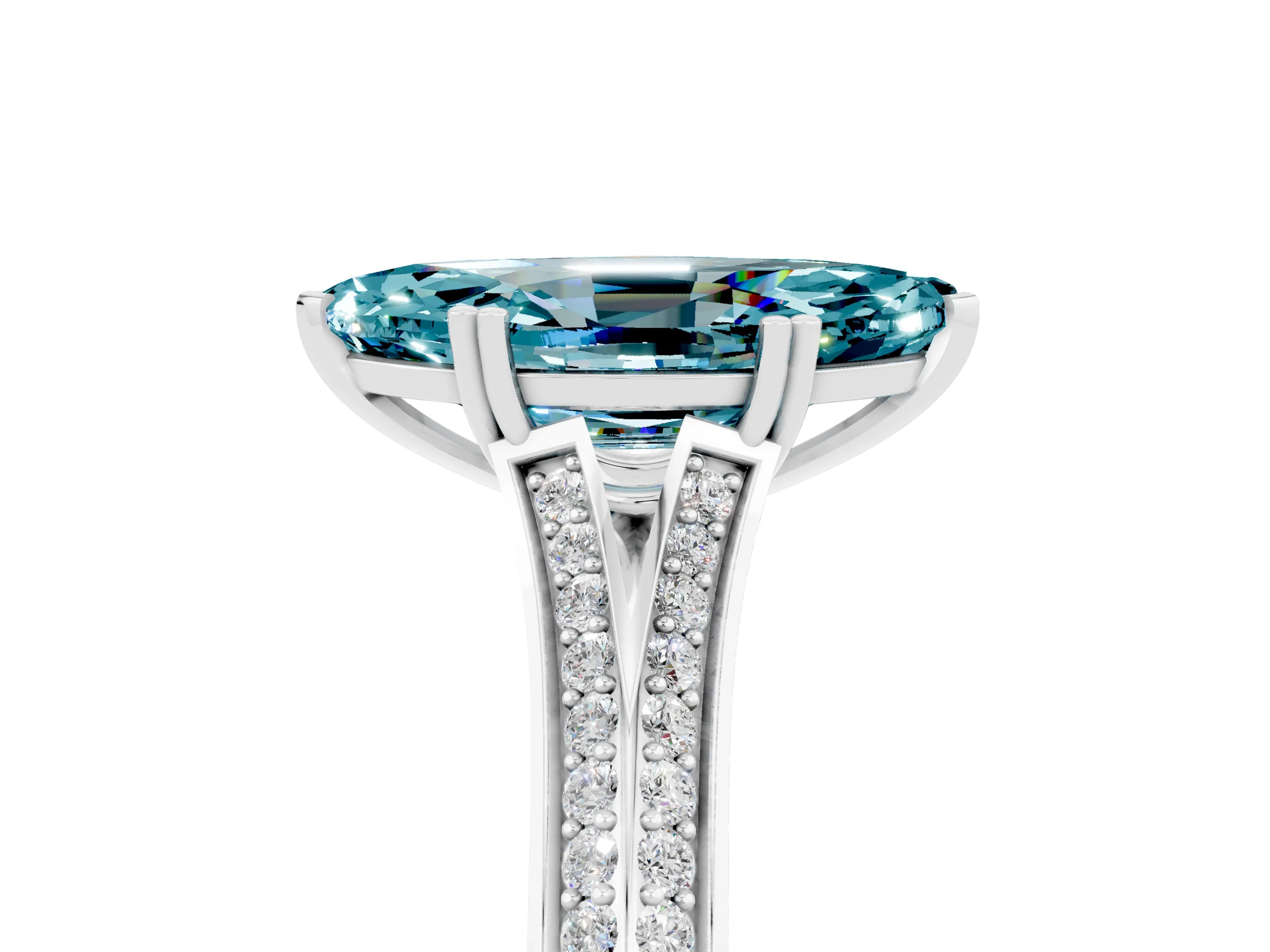 White gold Marquise Cut Blue Topaz Split Shank Engagement Ring with Pavé Band_5
