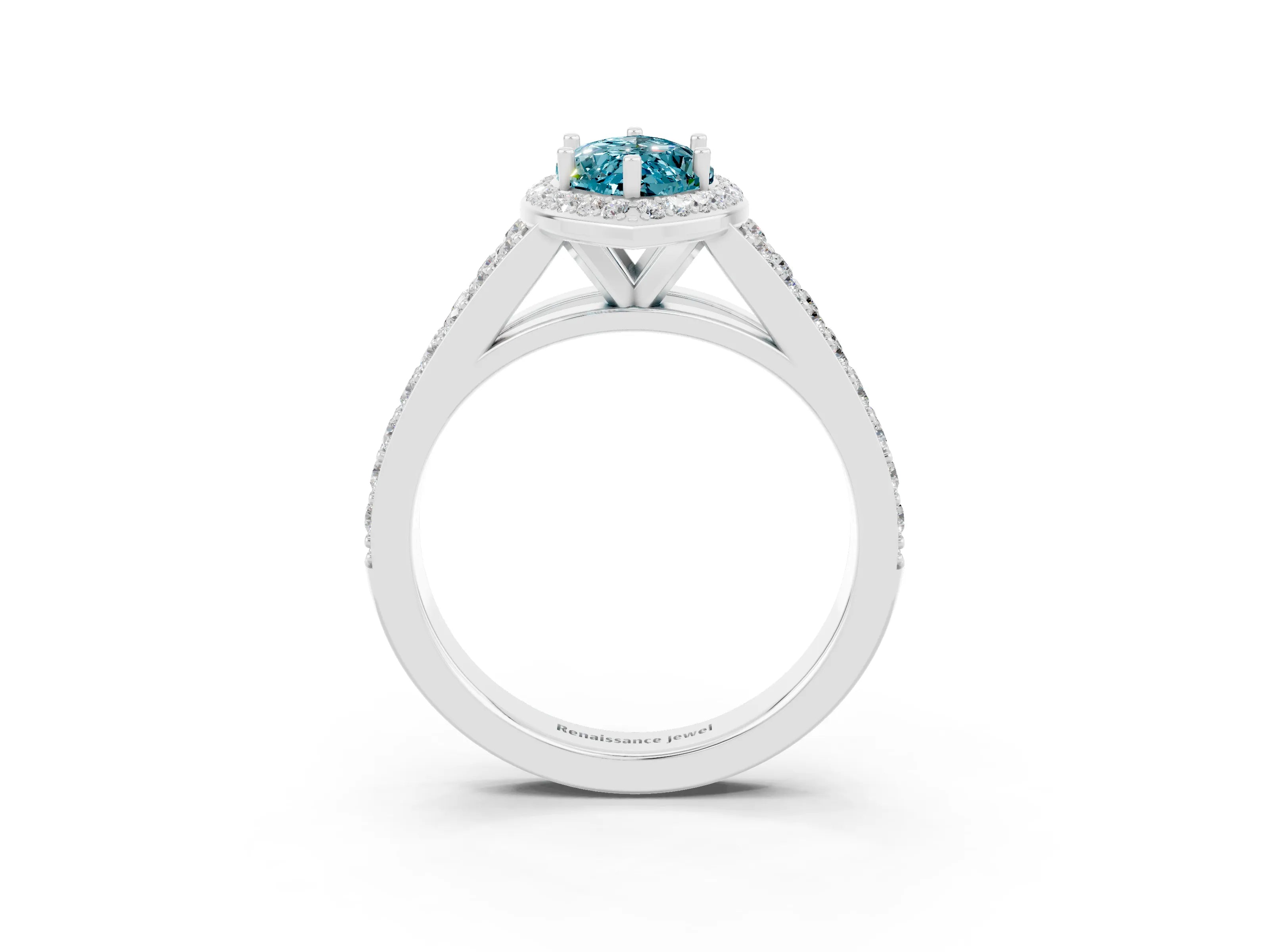 White gold Marquise Cut Blue Topaz Split Shank Halo Ring with Four-Prong Setting_15